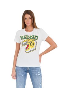 Kenzo - KENZO Biały damski t-shirt Tiger Varsity crewneck, Rozmiar S. Kolor: biały