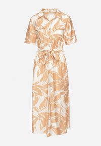 Born2be - Beżowa Wiskozowa Sukienka o Koszulowym Kroju z Wiązanym Paskiem Uloanna. Okazja: na co dzień. Kolor: beżowy. Materiał: wiskoza. Długość rękawa: krótki rękaw. Wzór: aplikacja. Typ sukienki: koszulowe. Styl: klasyczny, casual, elegancki #7