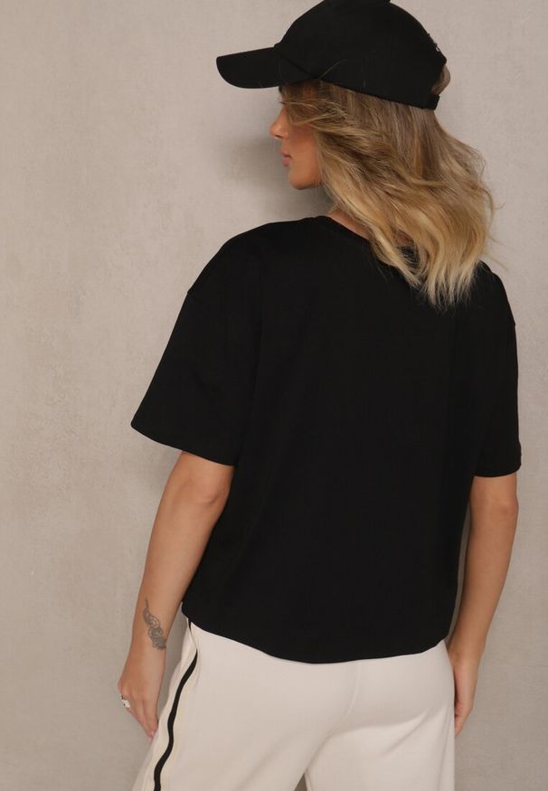 Renee - Czarny T-shirt z Bawełny z Cyrkoniami Fadeola. Okazja: na co dzień. Kolor: czarny. Materiał: bawełna. Styl: klasyczny, elegancki, casual