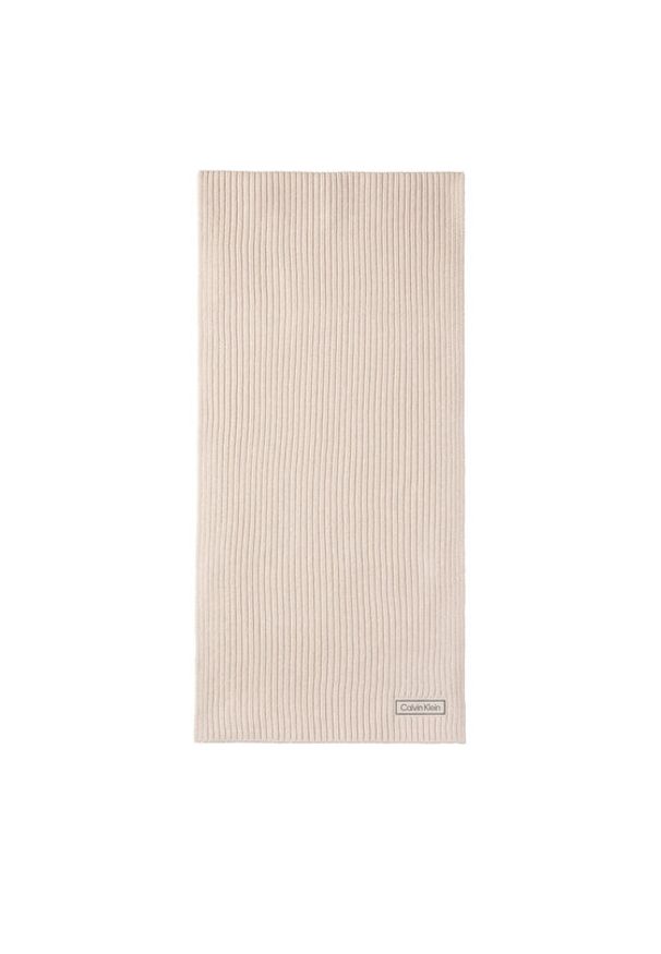 Calvin Klein Szal Patch Chunky Rib Cotton Scarf LV04D8055G Beżowy. Kolor: beżowy. Materiał: materiał, bawełna