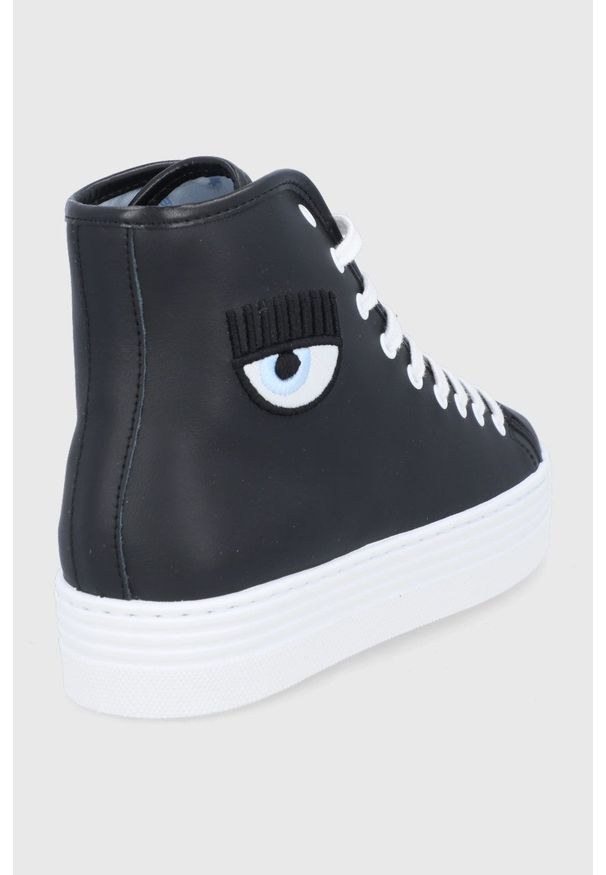 Chiara Ferragni - Buty skórzane High Eye Heart. Zapięcie: sznurówki. Kolor: czarny. Materiał: skóra. Obcas: na platformie