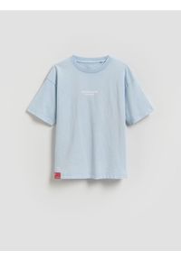 Reserved - Bawełniany t-shirt - niebieski. Kolor: niebieski. Materiał: bawełna