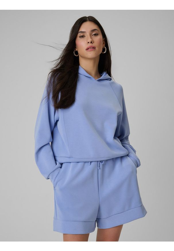 4f - 4F Bluza dresowa regular z kapturem damska - granatowa XS. Okazja: na co dzień. Typ kołnierza: kaptur. Kolor: niebieski. Materiał: dresówka. Styl: casual, klasyczny