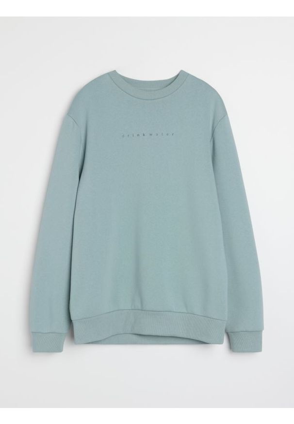 Sinsay - Bluza crewneck z napisem - zielony. Kolor: zielony. Wzór: napisy