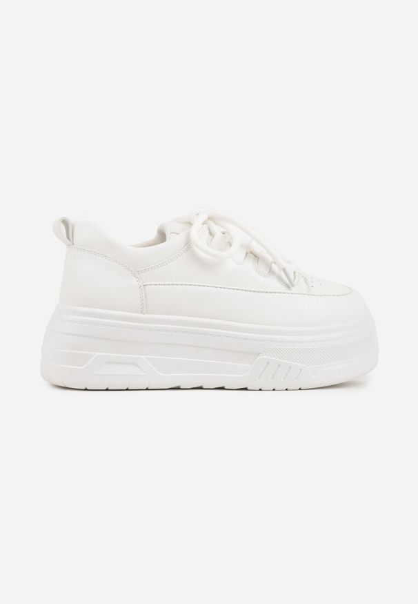 Renee - Białe Chunky Sneakersy VICES na Platformie Azilera. Okazja: na co dzień. Kolor: biały. Materiał: jeans. Obcas: na platformie