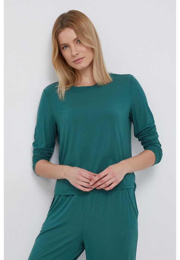 GAP Longsleeve piżamowy damski kolor zielony. Kolor: zielony. Materiał: dzianina. Długość: długie