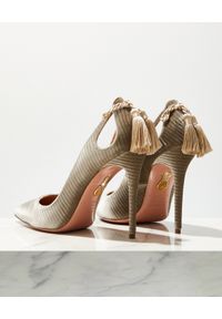 AQUAZZURA - Aksamitne szpilki Forever Marylin. Kolor: zielony. Materiał: welur. Obcas: na szpilce. Styl: klasyczny. Wysokość obcasa: średni #7