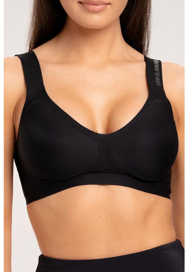 GYM GLAMOUR - Stanik fitness cardio damski Gym Glamour Court. Kolor: czarny. Sport: fitness