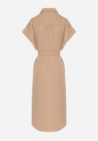 Born2be - Jasnobrązowa Sukienka z Bawełną i Ozdobnym Paskiem Savanire. Okazja: na co dzień. Kolor: brązowy. Materiał: bawełna. Typ sukienki: koszulowe. Styl: elegancki, casual, klasyczny #4