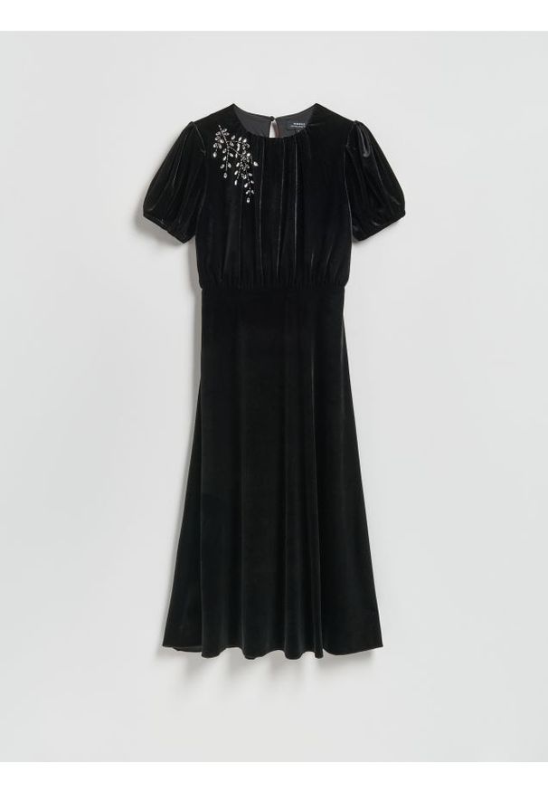 Reserved - Welurowa sukienka midi - czarny. Kolor: czarny. Materiał: welur. Długość: midi