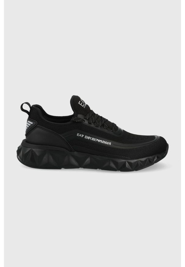 EA7 Emporio Armani sneakersy kolor czarny. Nosek buta: okrągły. Zapięcie: sznurówki. Kolor: czarny. Materiał: guma. Obcas: na platformie