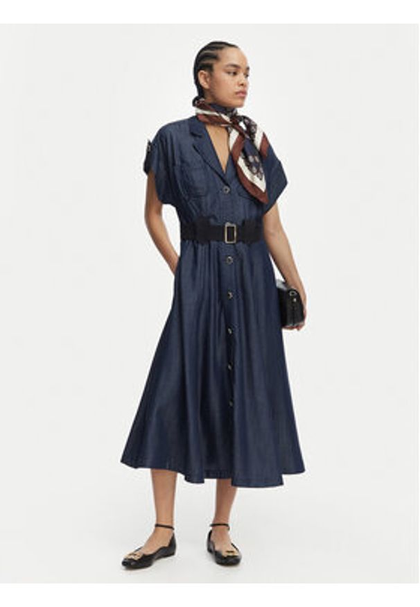 Liu Jo Sukienka koszulowa UA6315 D0335 Granatowy A-Line Fit. Kolor: niebieski. Materiał: lyocell. Typ sukienki: koszulowe