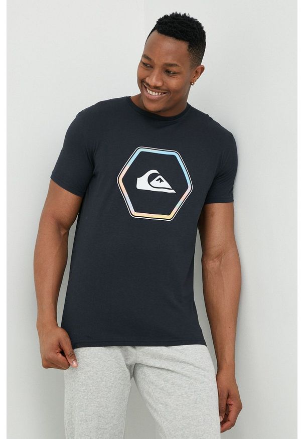 Quiksilver t-shirt bawełniany kolor czarny z nadrukiem. Kolor: czarny. Materiał: bawełna. Wzór: nadruk