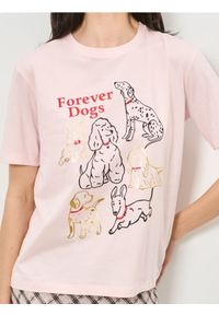 Sinsay - Bawełniana koszulka z krótkim rękawem - różowy. Kolor: różowy. Materiał: bawełna. Długość rękawa: krótki rękaw. Długość: krótkie #1