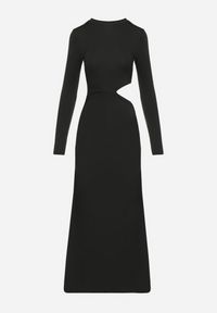 Born2be - Czarna Sukienka Maxi o Dopasowanym Fasonie z Wycięciem w Talii Celinda. Okazja: na co dzień. Kolor: czarny. Styl: casual. Długość: maxi