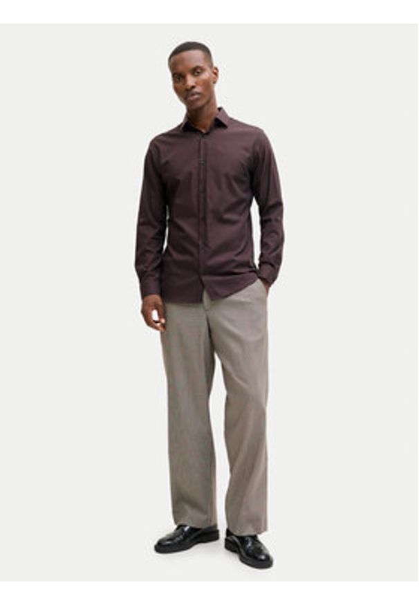 Jack & Jones Koszula Parker 12227385 Bordowy Slim Fit. Kolor: czerwony. Materiał: bawełna