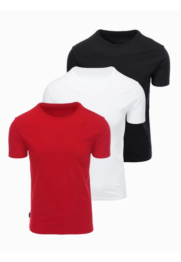 Ombre Clothing - Zestaw bawełnianych t-shirtów męskich BASIC z okrągłym dekoltem – czarny/biały/dark red V6 - Rozmiar: M. Okazja: na co dzień, do pracy. Kolor: biały. Materiał: bawełna. Wzór: gładki. Styl: casual
