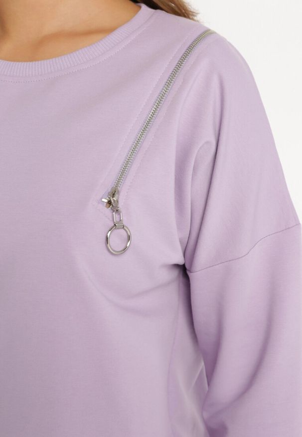 Born2be - Jasnofioletowa Bawełniana Bluza z Zamkiem i Ściągaczami Araphose. Kolor: fioletowy. Materiał: bawełna