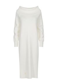 Ochnik - Kremowa sukienka z obszernym kołnierzem. Kolor: biały. Materiał: wiskoza. Typ sukienki: proste. Długość: maxi #2