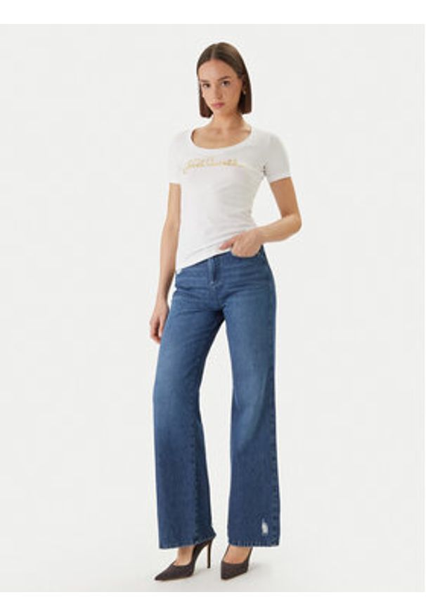 Just Cavalli T-Shirt 80PAHT02 CJ502 Biały Slim Fit. Kolor: biały. Materiał: bawełna