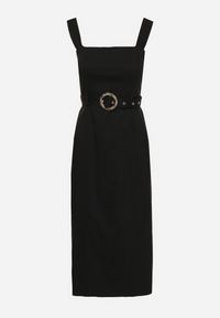 Born2be - Czarna Dopasowana Sukienka z Wiskozą z Rozcięciami i Paskiem z Klamrą Mepelle. Okazja: na co dzień. Typ kołnierza: dekolt kwadratowy. Kolor: czarny. Materiał: wiskoza. Typ sukienki: dopasowane. Styl: klasyczny, casual, elegancki #7