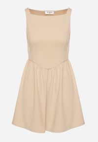 Born2be - Jasnobeżowa Koktajlowa Rozkloszowana Sukienka z Wiskozą Tilavelle. Okazja: na imprezę. Kolor: beżowy. Materiał: wiskoza. Sezon: lato. Typ sukienki: rozkloszowane, proste. Styl: wizytowy #4