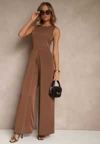 Renee - Brązowy Kombinezon Bez Rękawów z Nogawkami Wide Leg Noreldi. Kolor: brązowy. Długość rękawa: bez rękawów. Styl: elegancki #3