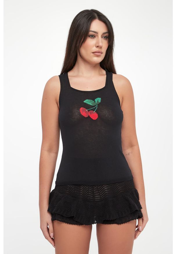 Twinset Milano - Top damski z nadrukiem czereśni TWINSET. Wzór: nadruk