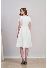 Marie Zélie - Sukienka Melania haft biały. Kolor: biały. Materiał: bawełna, skóra, materiał. Długość rękawa: krótki rękaw. Wzór: haft #6