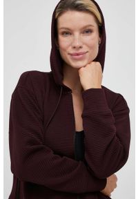 DKNY - Dkny bluza damska kolor bordowy z kapturem gładka. Typ kołnierza: kaptur. Kolor: czerwony. Materiał: poliester. Wzór: gładki #3