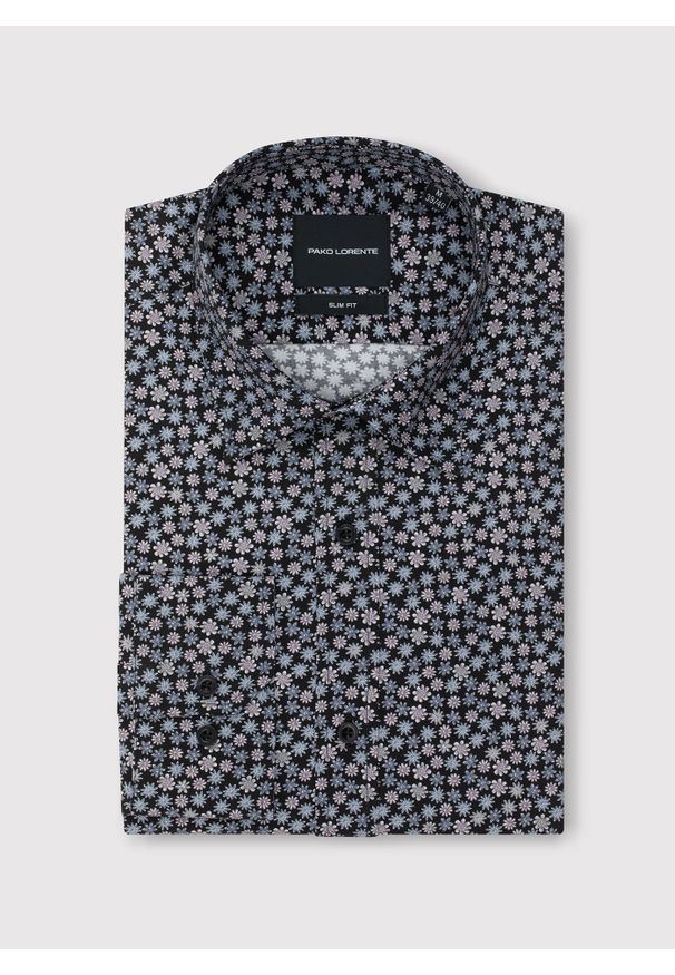 Pako Lorente - PAKO LORENTE – Czarna koszula w drobny wzór. Kolor: czarny. Materiał: bawełna. Długość rękawa: długi rękaw. Długość: długie. Wzór: kwiaty