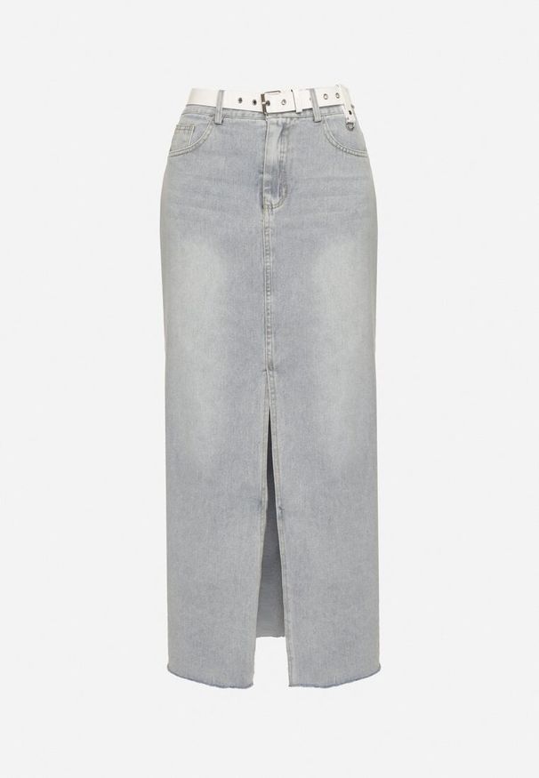 Born2be - Jasnoniebieska Ołówkowa Spódnica Jeansowa z Rozcięciem z Przodu Limirea. Okazja: na co dzień. Kolor: niebieski. Materiał: jeans. Styl: casual