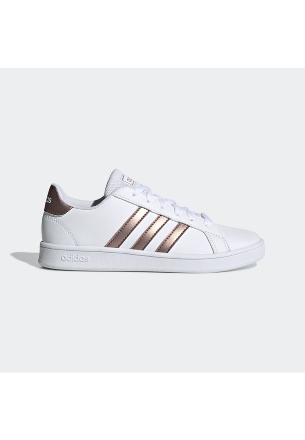 Damskie trampki na co dzień Adidas Grand Court K Biały. Okazja: na co dzień. Kolor: szary, biały, wielokolorowy, żółty. Sport: turystyka piesza