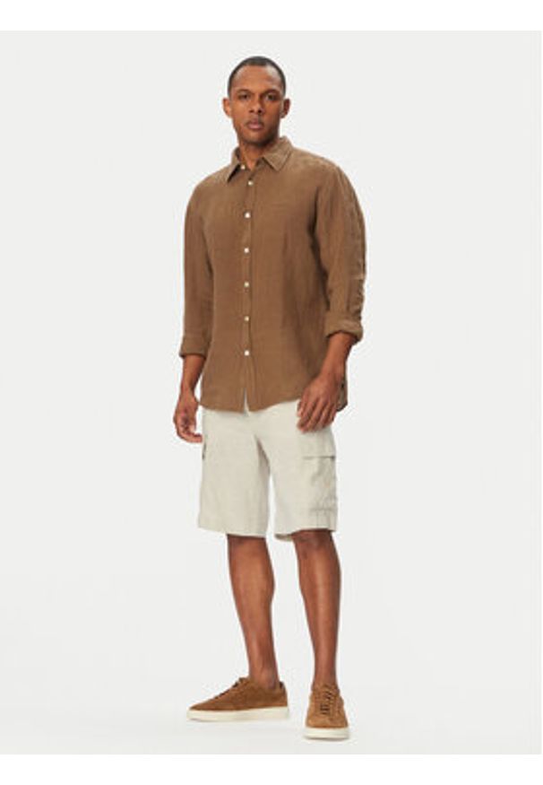 BOSS Szorty materiałowe Sisla 50559366 Szary jasny Relaxed Fit. Kolor: szary. Materiał: len
