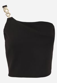 Born2be - Czarny Asymetryczny Top z Wiskozą Ozdobiony Aplikacją na Ramieniu Linassa. Okazja: na co dzień. Kolor: czarny. Materiał: wiskoza. Wzór: aplikacja. Styl: elegancki, klasyczny, casual #5