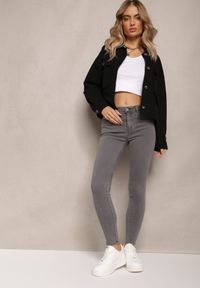 Renee - Ciemnoszare Jeansy Skinny z Efektem Push Up Karinali. Okazja: na co dzień. Kolor: szary. Wzór: gładki. Styl: casual