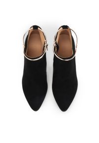Kazar - Czarne botki damskie. Kolor: czarny. Materiał: zamsz. Szerokość cholewki: normalna. Obcas: na obcasie. Styl: elegancki. Wysokość obcasa: wysoki #6