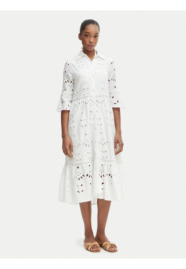 Iconique Sukienka koszulowa IC25-005 Biały Relaxed Fit. Kolor: biały. Materiał: bawełna. Typ sukienki: koszulowe