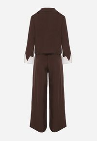 Born2be - Ciemnobrązowy Komplet Garniturowy Marynarka i Spodnie z Kontrastowymi Wstawkami Daviraya. Kolor: brązowy #5