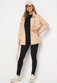 Born2be - Ciemnobeżowa Kurtka Parka z Bawełną Ściągana w Pasie Troczkiem Zapinana na Napy Velethra. Okazja: na co dzień. Kolor: beżowy. Materiał: bawełna. Styl: casual #7