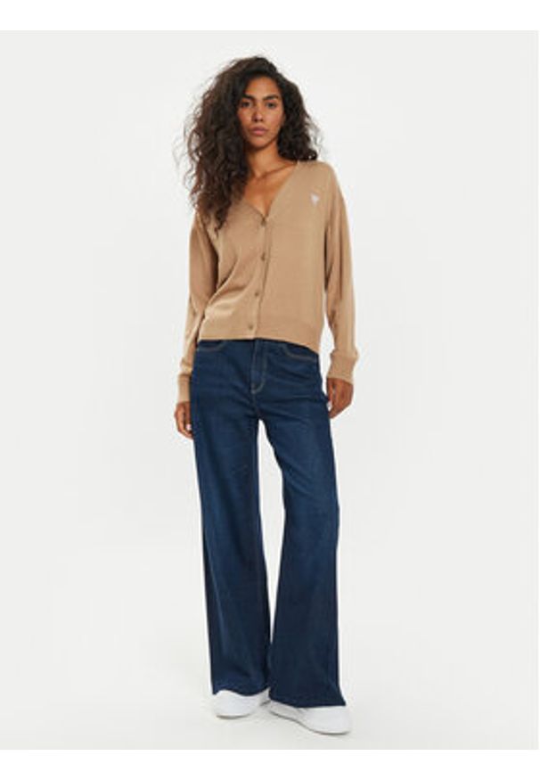 Guess Jeans Kardigan W4BR16 Z3HO2 Brązowy Regular Fit. Kolor: brązowy. Materiał: syntetyk