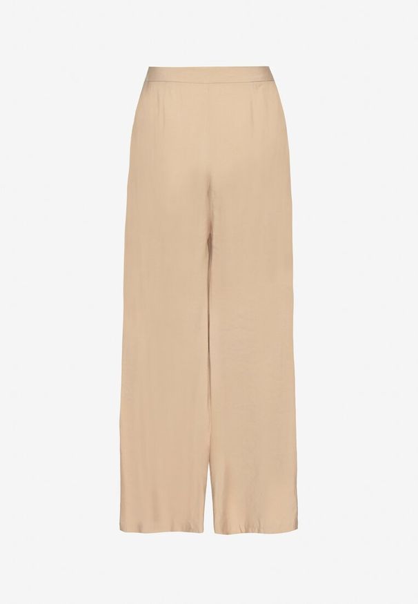 Born2be - Beżowe Spodnie z Modalu o Szerokim Kroju z Niskim Stanem Reavela. Okazja: na co dzień. Stan: obniżony. Kolor: beżowy. Styl: klasyczny, casual, elegancki