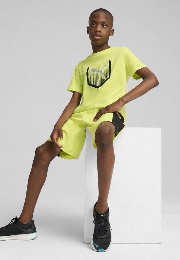 Puma - Młodzieżowa koszulka Active Sports z grafiką PUMA Lemon Sherbert Yellow. Kolor: żółty. Materiał: guma. Wzór: nadruk