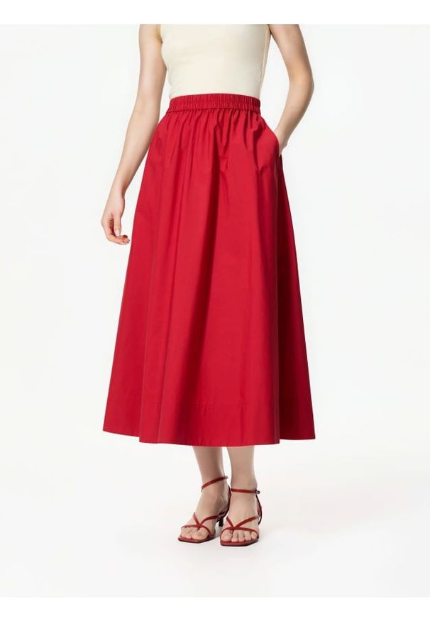Reserved - Bawełniana spódnica midi - czerwony. Kolor: czerwony. Materiał: bawełna