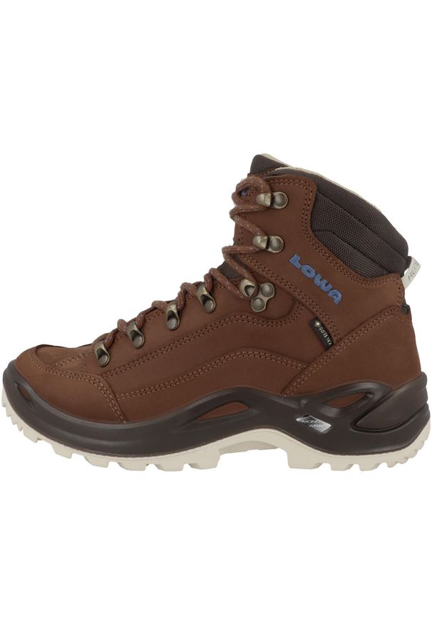 Buty trekkingowe damskie Lowa Renegade Gtx Mid WS. Wysokość cholewki: za kostkę. Zapięcie: sznurówki. Kolor: brązowy. Materiał: guma, skóra, tkanina. Szerokość cholewki: normalna