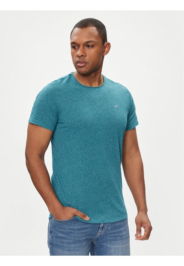 Tommy Jeans T-Shirt Jaspe DM0DM09586 Niebieski Slim Fit. Kolor: niebieski. Materiał: syntetyk