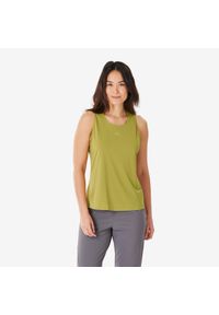 quechua - Koszulka turystyczna na ramiączka damska Quechua MH500. Kolor: zielony. Materiał: poliester, materiał. Długość rękawa: na ramiączkach. Sport: turystyka piesza #1