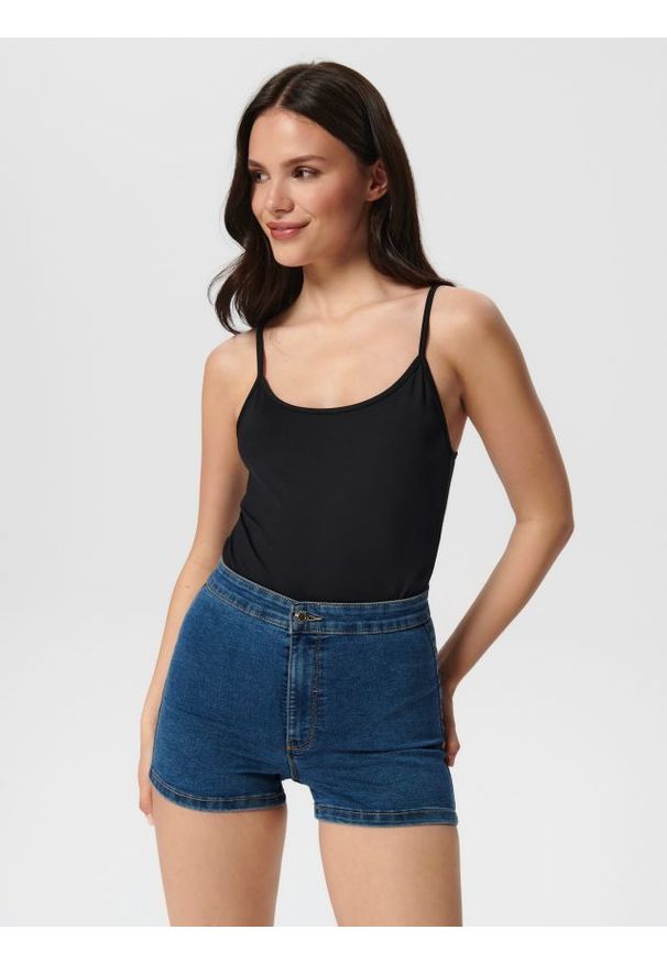 Sinsay - Szorty jeansowe high waist - niebieski. Stan: podwyższony. Kolor: niebieski. Materiał: jeans