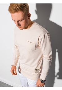 Ombre Clothing - Bluza męska bez kaptura B1149 - ecru - XXL. Typ kołnierza: bez kaptura. Materiał: materiał, poliester, jeans, bawełna. Wzór: melanż
