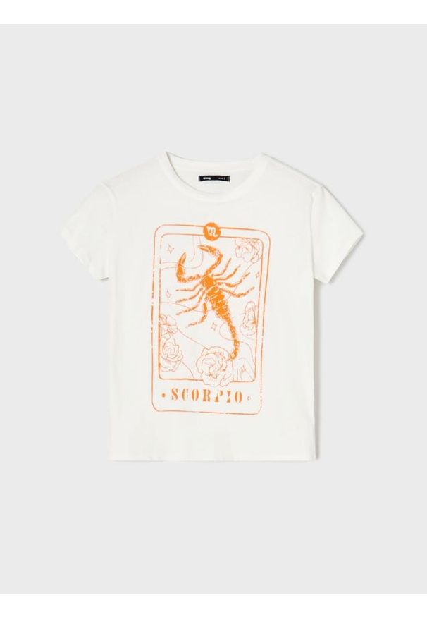 Sinsay - Bawełniana koszulka z nadrukiem - kremowy. Kolor: kremowy. Materiał: bawełna. Wzór: nadruk